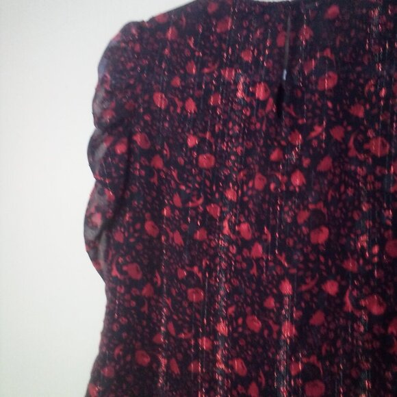 Express Blouse Shirt Women S 1/2 Gathered Sleeves Lined Pattern Red Black - Picture 13 of 15